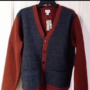 Jcrew Wool Neck Cardigan Sweater With Harris Tweed.